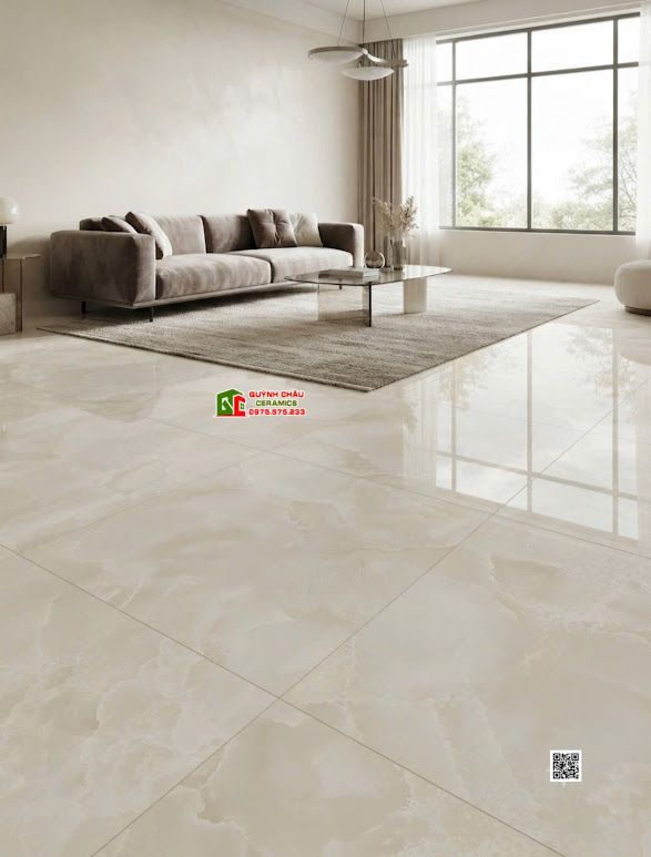 Gạch lát nền ấn độ 120x120 xám kem vân ngọc Pearl White
