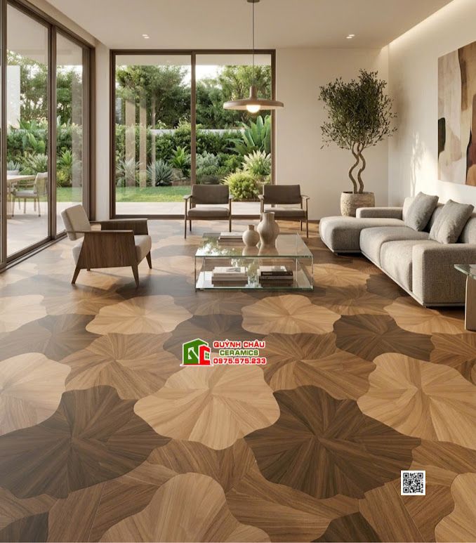 Mẫu gạch gỗ họa tiết lá sen đậm 60x120 trung quốc