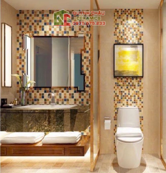 Gạch mosaic mờ đỏ xanh hồng màu mix cổ điển