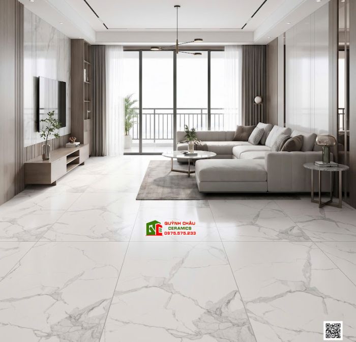 Gạch Việt Ý 60x120 mờ mịn Baby Skin trắng vân xám giả đá