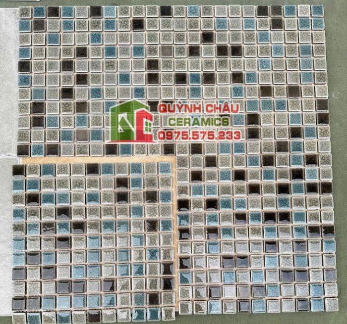 Gạch mosaic màu nâu men rạn hiệu ứng