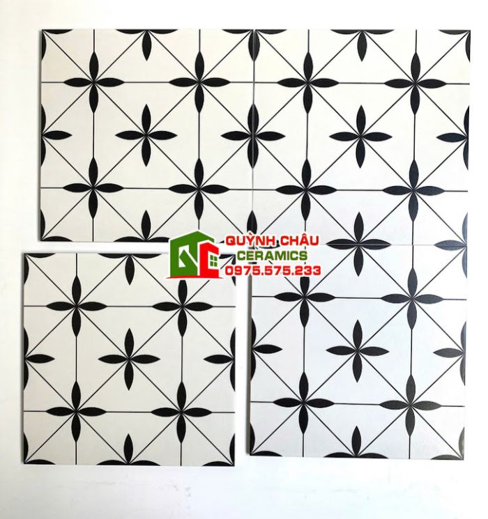 Gạch bông 30x30 hoạ tiết cánh hoa đen trắng