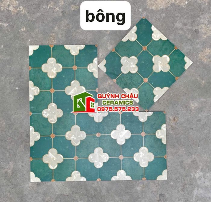 Gạch bông 30x30 hoa xanh nhuỵ hoa xám trắng