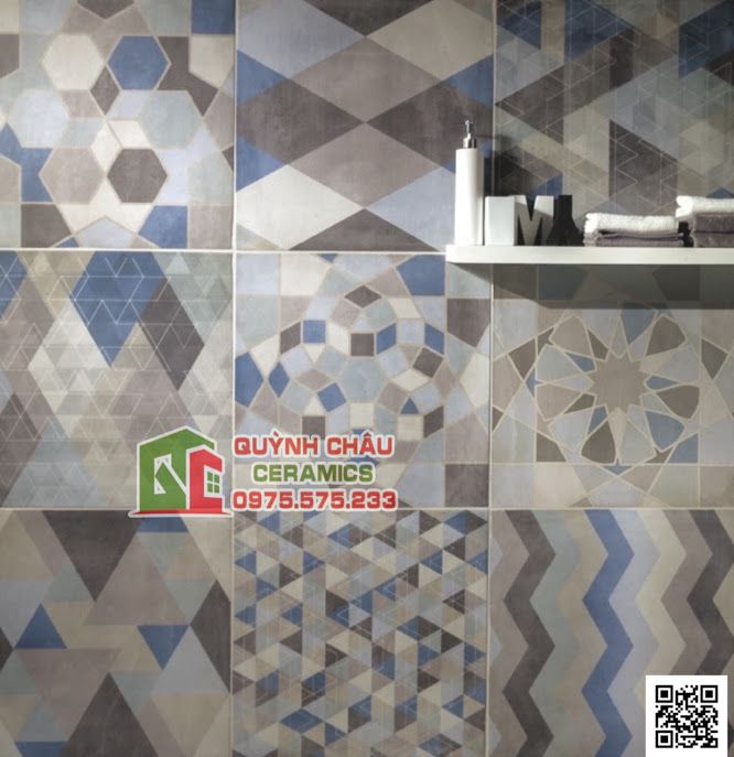 Gạch Italia 60x60 mờ họa tiết bông phối mix màu xi măng cao cấp