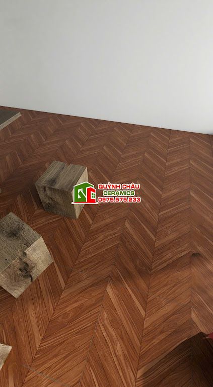 Gạch giả gỗ 60x60 vân xương cá màu nâu       