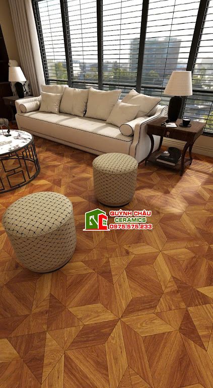 Gạch 60x60 vân gỗ nâu đỏ hoạ tiết 3D đối xứng    