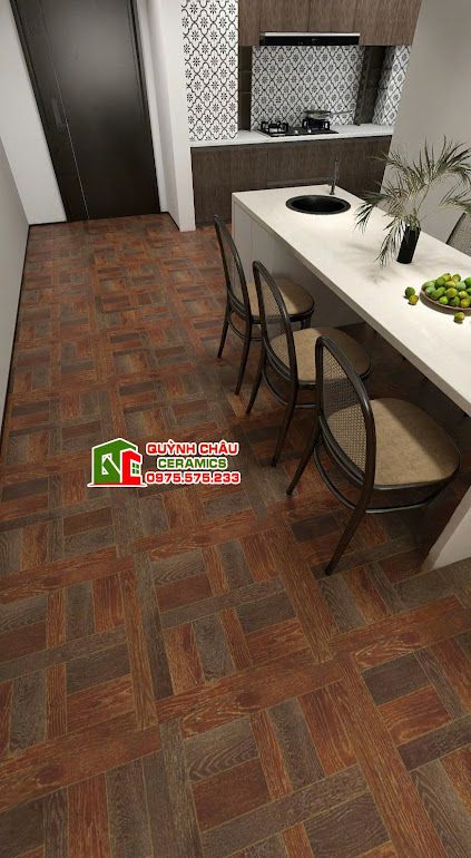 Gạch vân gỗ nâu óc chó 60x60 hoạ tiết ngang dọc        
