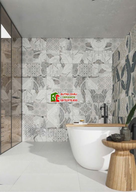 Gạch ấn độ 60x60 mờ hoạ tiết lá cây mix hoa văn            