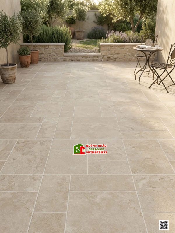 Gạch trung quốc 60x120 Travertine giả đá ghép màu vàng be