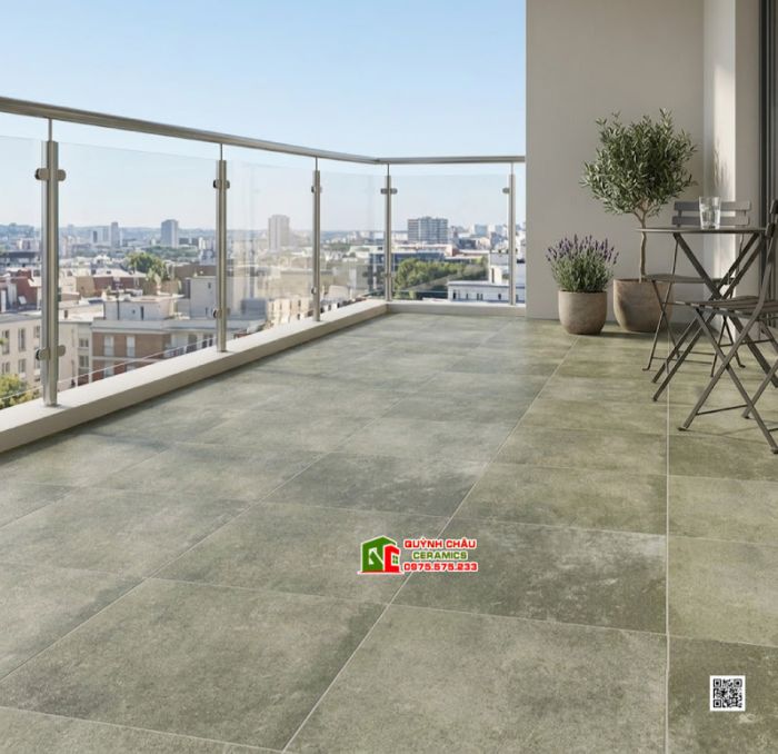 Gạch 40x40 hiệu ứng xi măng loang màu xanh rêu