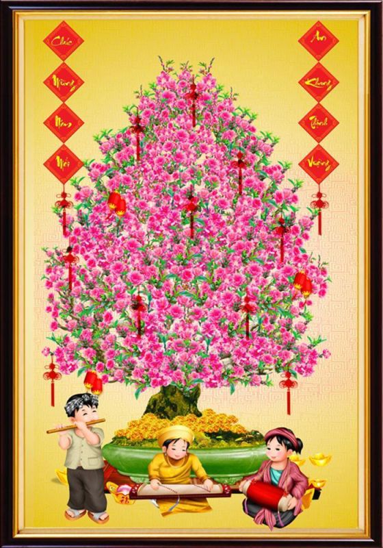 Gạch tranh cây hoa đào ốp tường