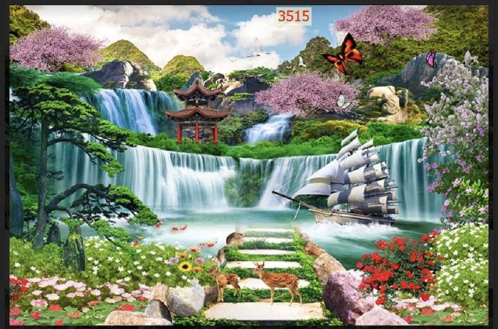 Tranh kính nguyên tấm sơn thuỷ hữu tình