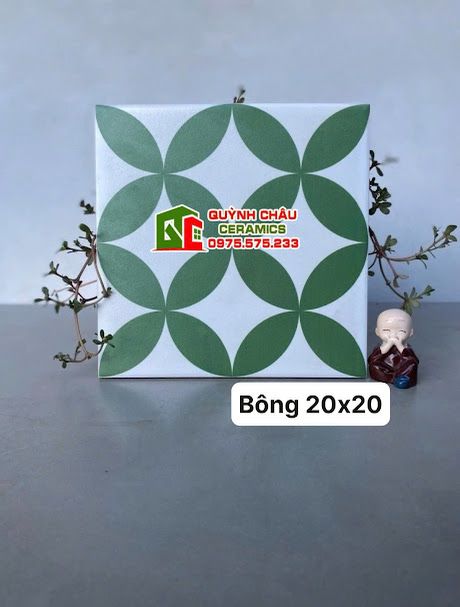  Gạch bông đồng tiền xu màu xanh 20x20 cm