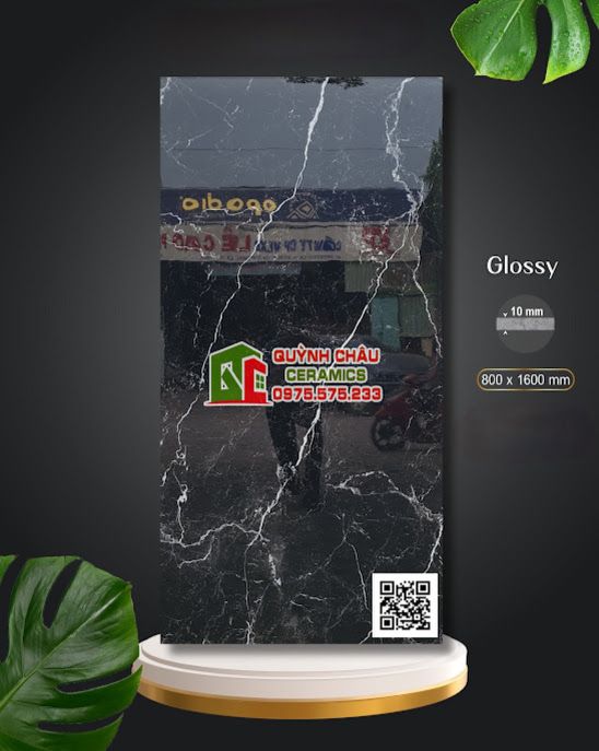 Gạch Apodio ốp lát 80x160 bóng vi tinh đá đen điểm vân tia sét trắng 5266