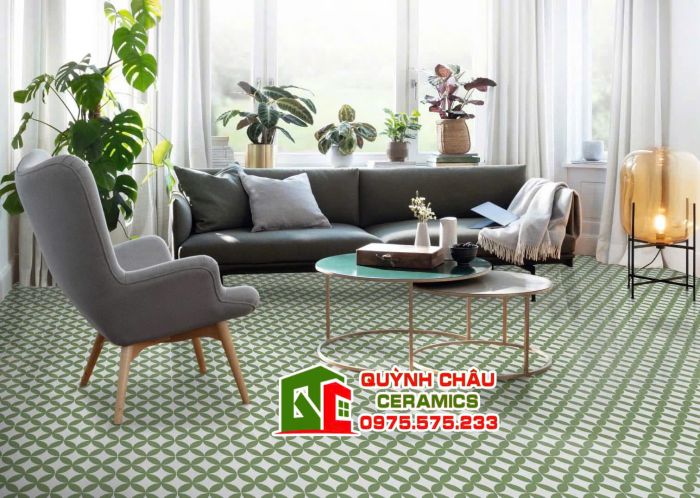  Gạch bông đồng tiền xu màu xanh 20x20 cm