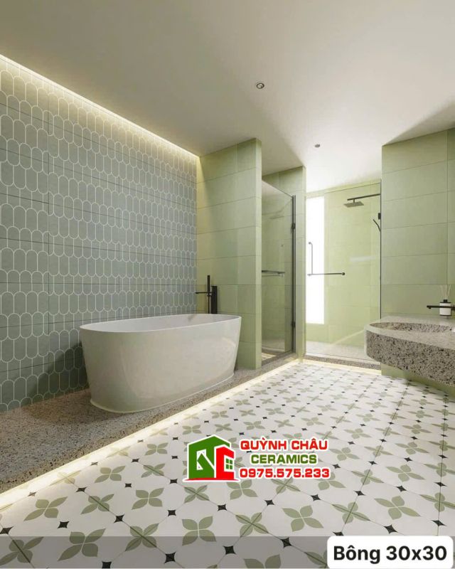 Gạch bông nhập khẩu 20x20 cánh hoa xanh