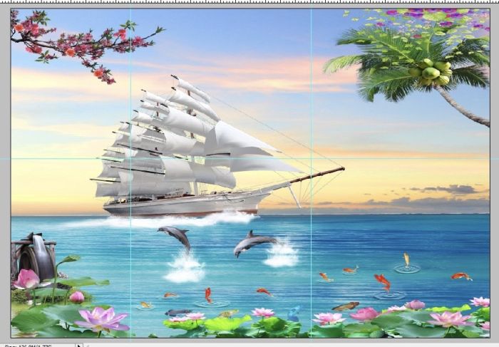 Tranh kính nguyên khổ cảnh thuyền buồm trên biển 