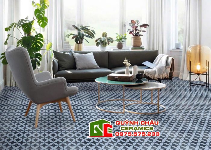 Gạch bông đồng tiền xu trắng đen cổ điển 20x20 cm