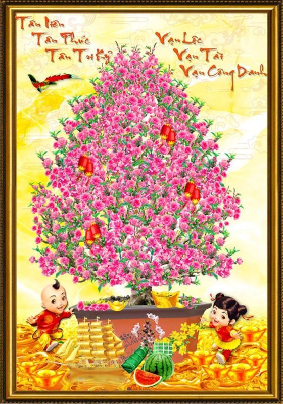 Gạch tranh cây hoa đào ốp tường