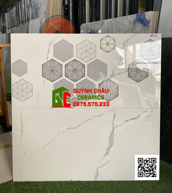 Gạch ốp tường 40x80 trắng vân khói đá bóng kiếng apodio