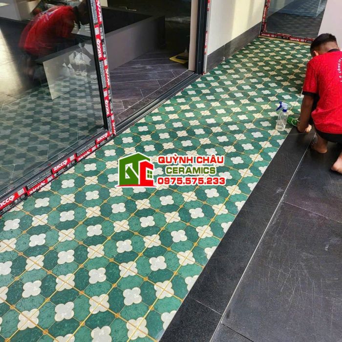 Gạch bông xanh rêu 20x20 lát nền