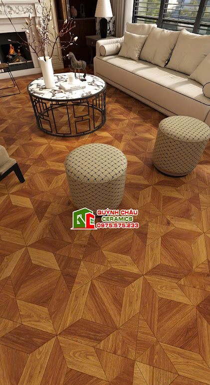 Gạch 60x60 vân gỗ nâu đỏ hoạ tiết 3D đối xứng    
