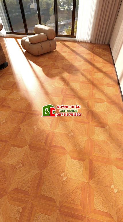 Gạch 60x60 vân gỗ nâu đỏ hoạ tiết chạm khắc hoa văn           