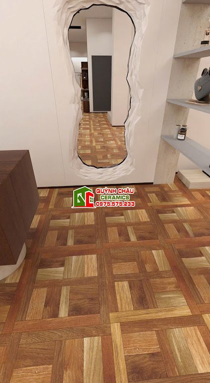 Gạch giả gỗ 60x60 màu nâu hoạ tiết lắp ghép   