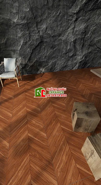 Gạch giả gỗ 60x60 vân xương cá màu nâu       