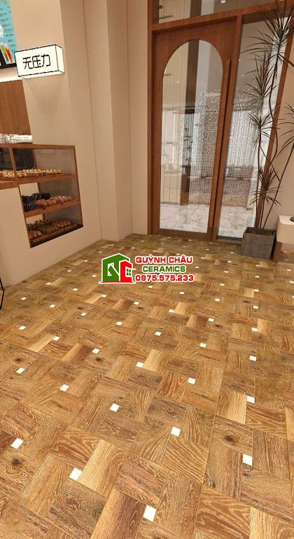 Gạch vân gỗ màu nâu 60x60 hoạ tiết ô vuông        