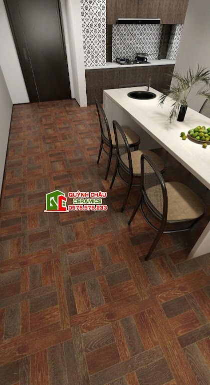 Gạch vân gỗ nâu óc chó 60x60 hoạ tiết ngang dọc        