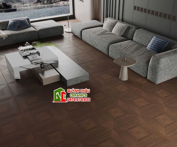 Gạch giả gỗ 60x60 nâu socola vân sọc