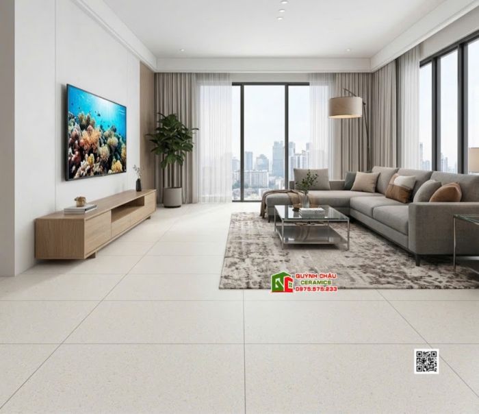 Gạch kis đá granite 60x120 terrazzo màu kem