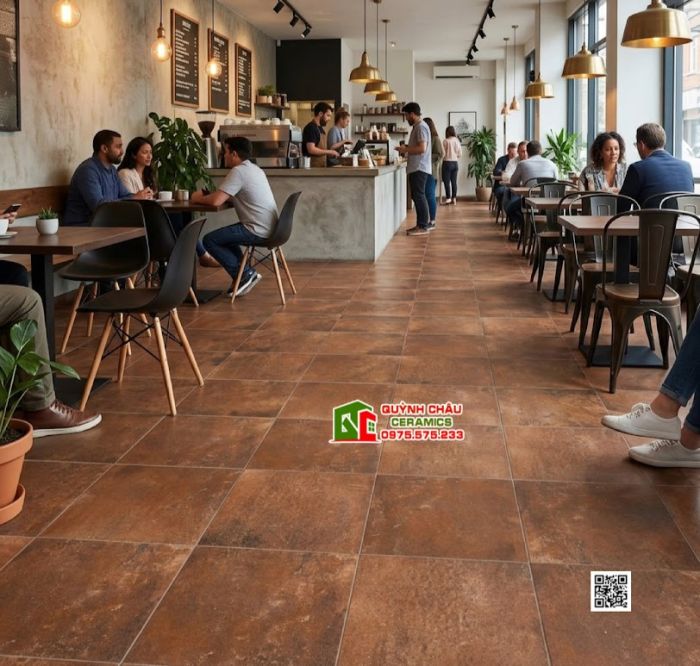 Gạch 40x40 màu nâu đỏ loang hiệu ứng xi măng rỉ sét