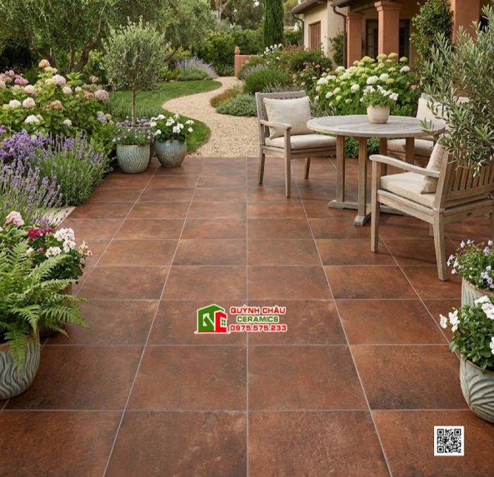 Gạch 40x40 màu nâu đỏ loang hiệu ứng xi măng rỉ sét