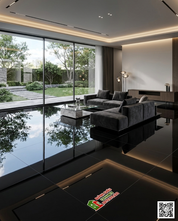 Gạch ấn độ 60x120 đá màu đen men trơn bóng kính