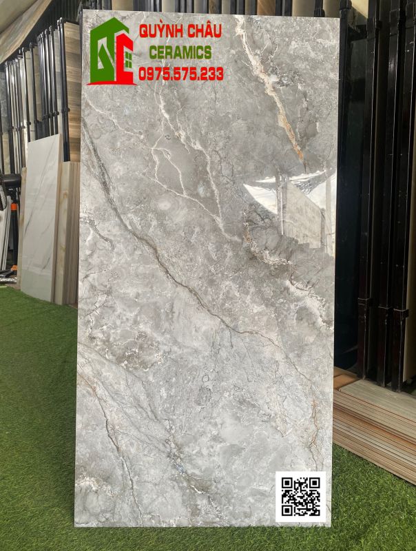 Gạch lát nền 60x120 cmc bóng kiếng vân đá xám bền đẹp