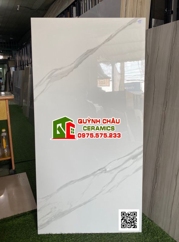 Gạch ốp lát 60x120 ấn độ màu trắng vân khói chéo Astron white bề mặt bóng hiện đại