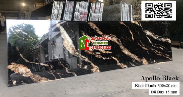 Gạch đá marble đen vân vàng đẹp 80x300 siêu dày bóng kiếng ấn độ