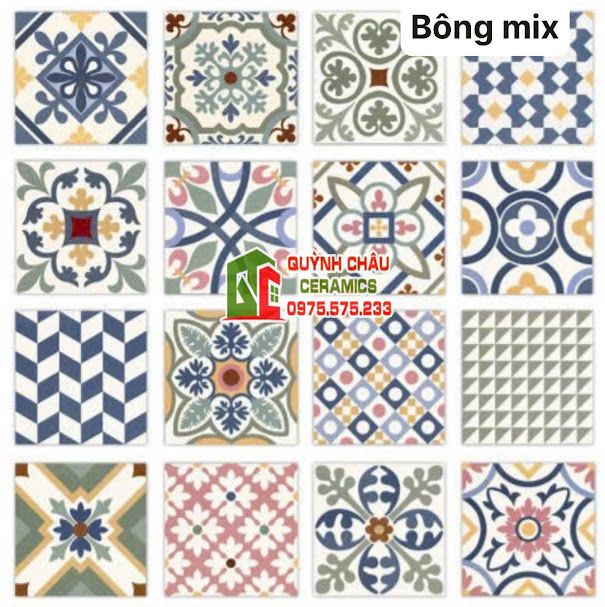 Gạch bông hoa văn hỗn hợp 20x20 cm