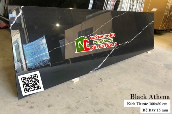 Gạch đá khổ lớn 80x300 đen vân trắng tia sét siêu bóng ấn độ