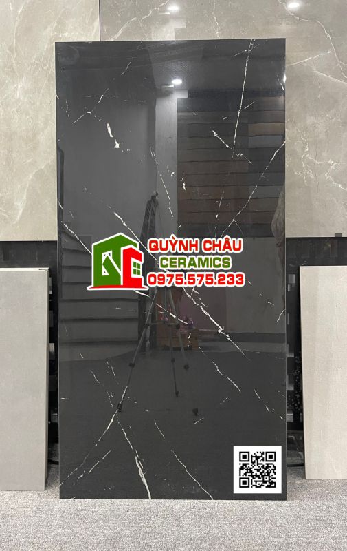 Gạch 60x120 ấn độ màu đen tia chớp trắng black bề mặt siêu bóng