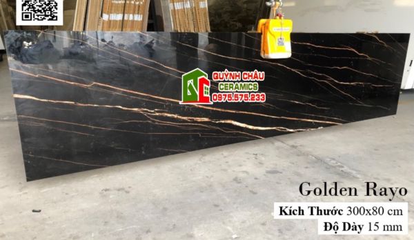 Gạch đá ấn độ 80x300 đen vân vàng dày siêu bóng đẹp