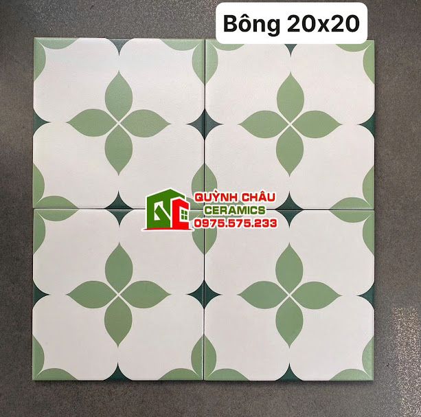 Gạch bông 20x20 hoa văn xanh nền trắng