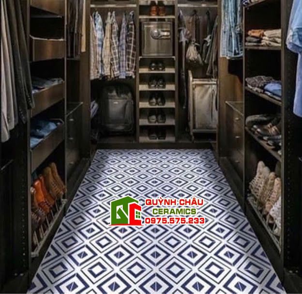 Gạch bông hoa văn vuông đen trắng 20x20 trung quốc
