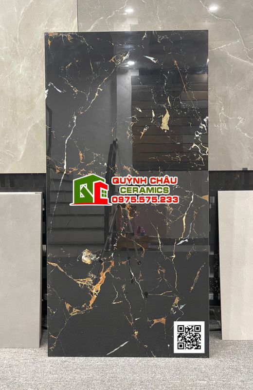 Gạch 60x120 ấn độ màu đen vân đá juella gold black bề mặt bóng
