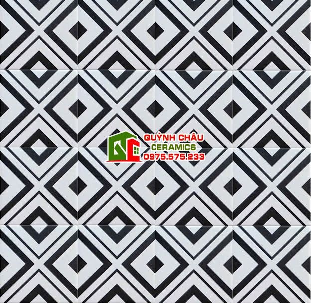 Gạch bông hoa văn vuông đen trắng 20x20 trung quốc