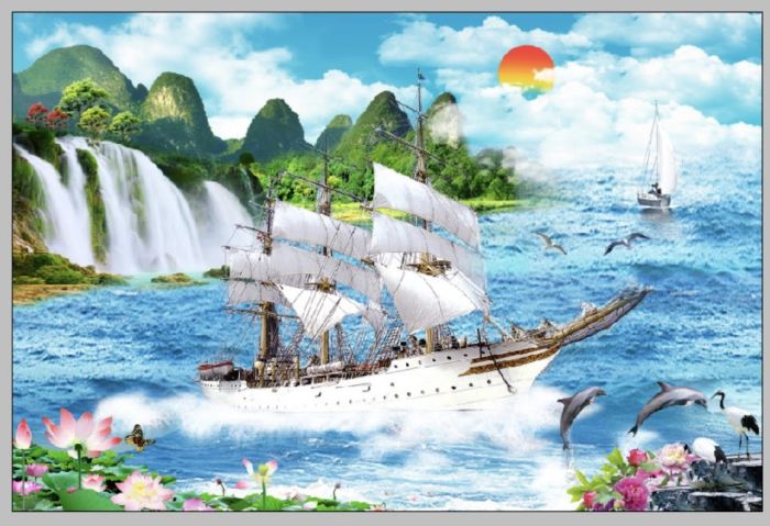 Gạch tranh thiên nhiên và cánh buồm