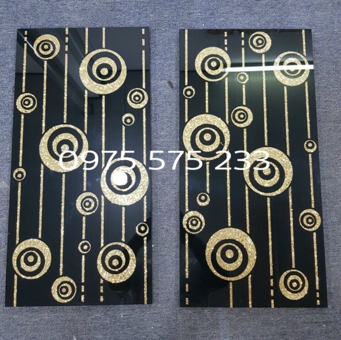 Gạch trang trí 30x60 khắc kim tuyến nhũ vàng ép kính cao cấp