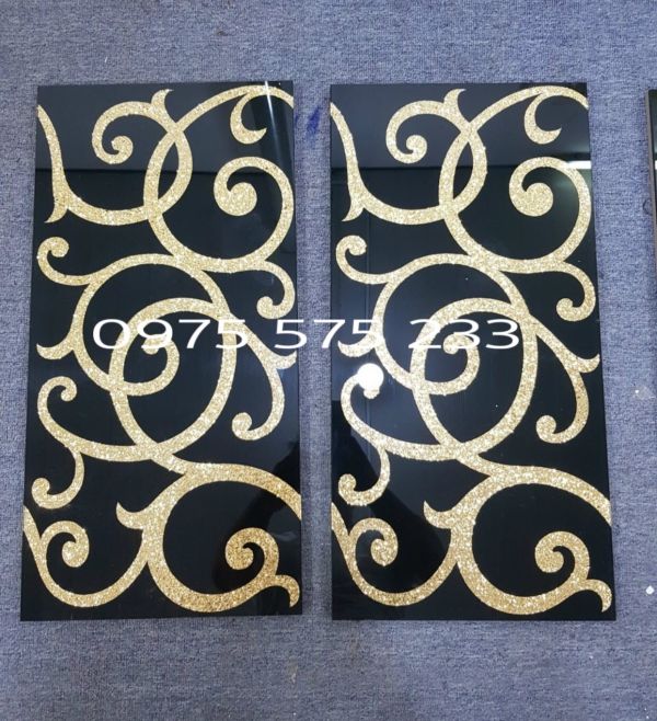 Đá bóng kính 30x60 trang trí khắc kim tuyến nhũ vàng cao cấp